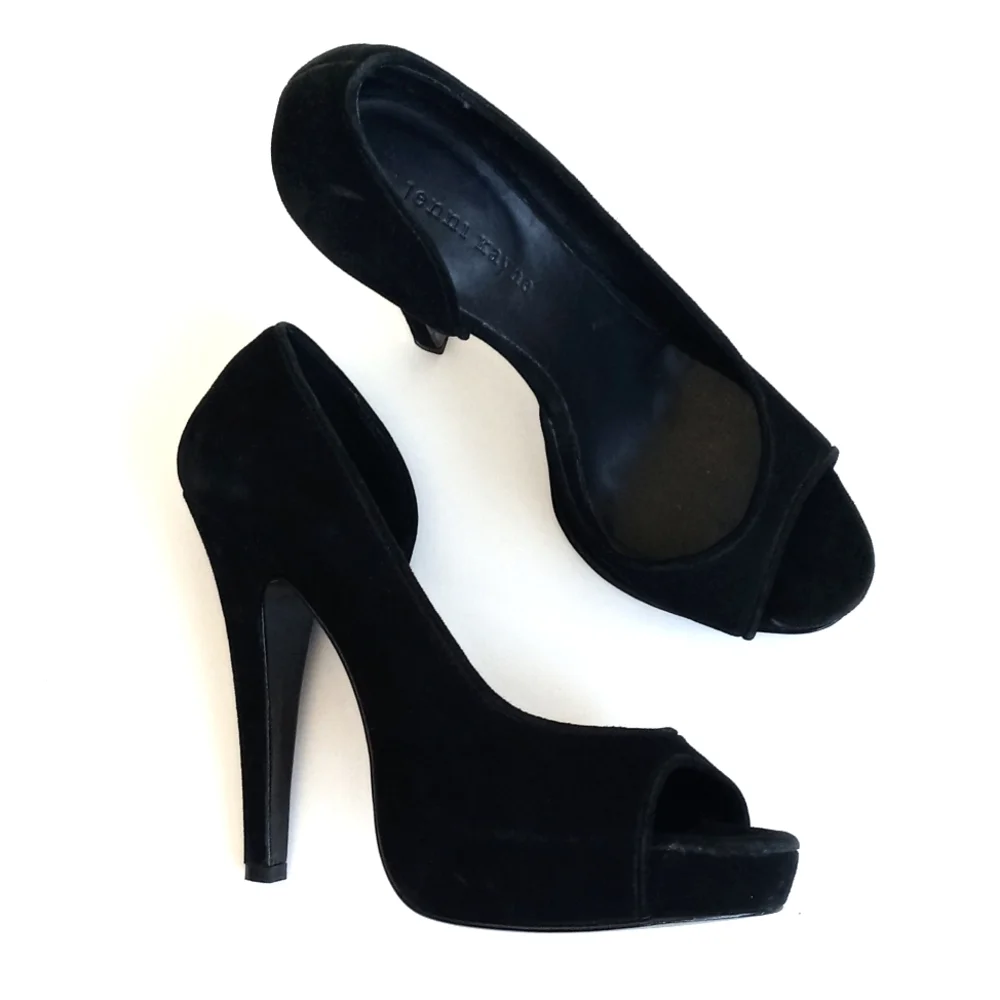 Jenni Kayne Elegant Black Suede Leather Peep-Toe 5